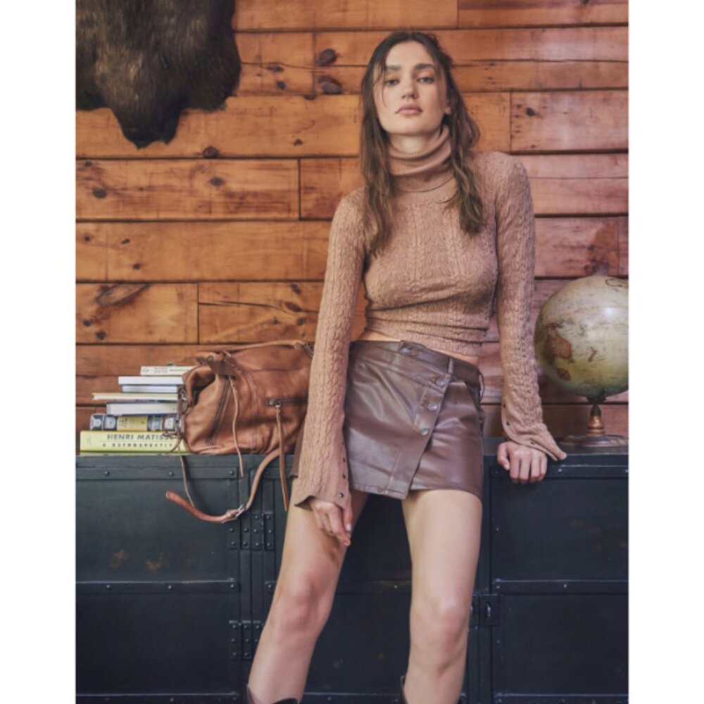 Free People Maddie Turtleneck Sweater Large Cable Knit Cuff Detail Boho Western